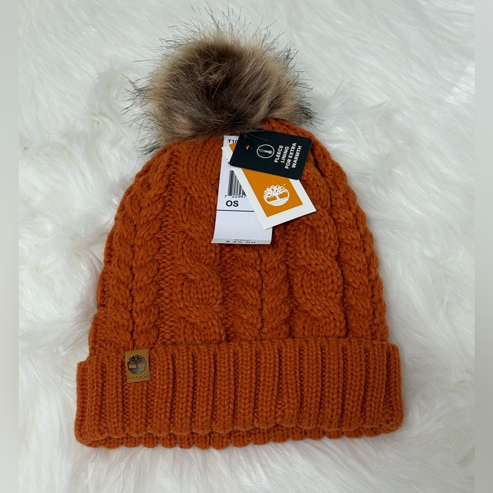 Timberland Women's Cable Knit Cuff Pom Beanie